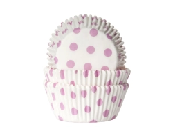 Baking cup Polkadots white/baby pink 50x33 mm