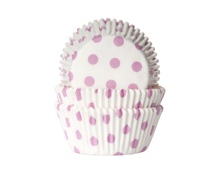 Baking cup Polkadots white/baby pink 50x33 mm