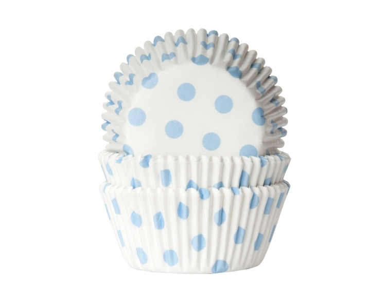 Baking cup Polkadots white/baby blue 50x33 mm