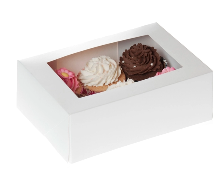 6 cupcake box WHITE with WINDOW 9 cm hoog
