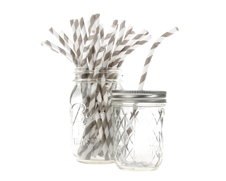 SALES Bendy paper straws stripe GREY - 20 cm