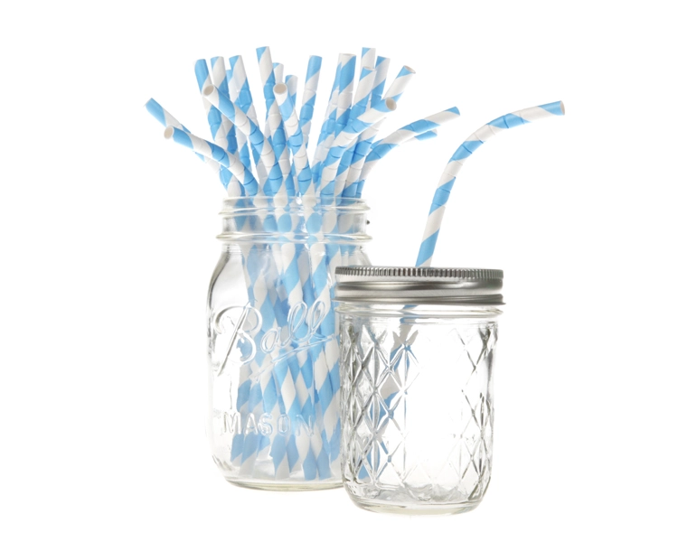 Bulk pack Bendy paper straws stripes blue - 20 cm