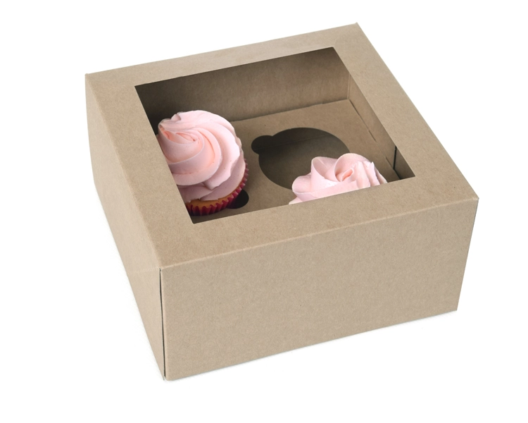 ECO-LINE 4 cupcakebox Kraft paper PLA WINDOW , compostable