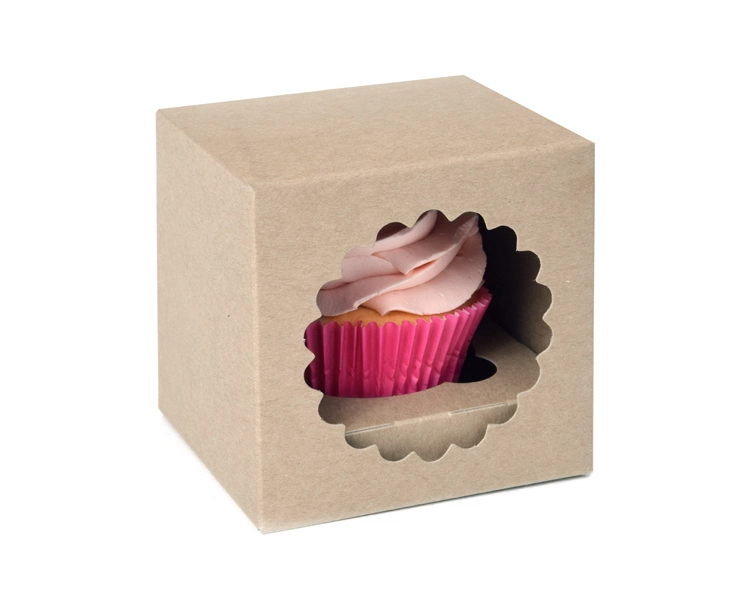 ECO-LINE 1 cupcakebox KRAFT paper with window, incl inlays Box: FSC, recycled, Compostable