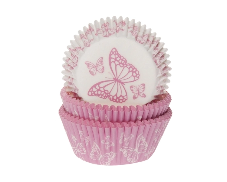 Baking cups Butterfly pink assorted 50x33mm