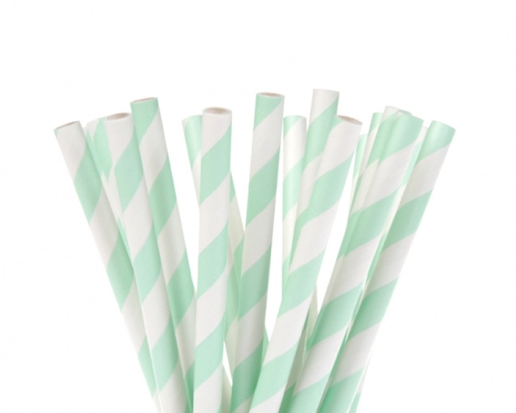 Bulk pack straight paper straws stripes mint - 20 cm